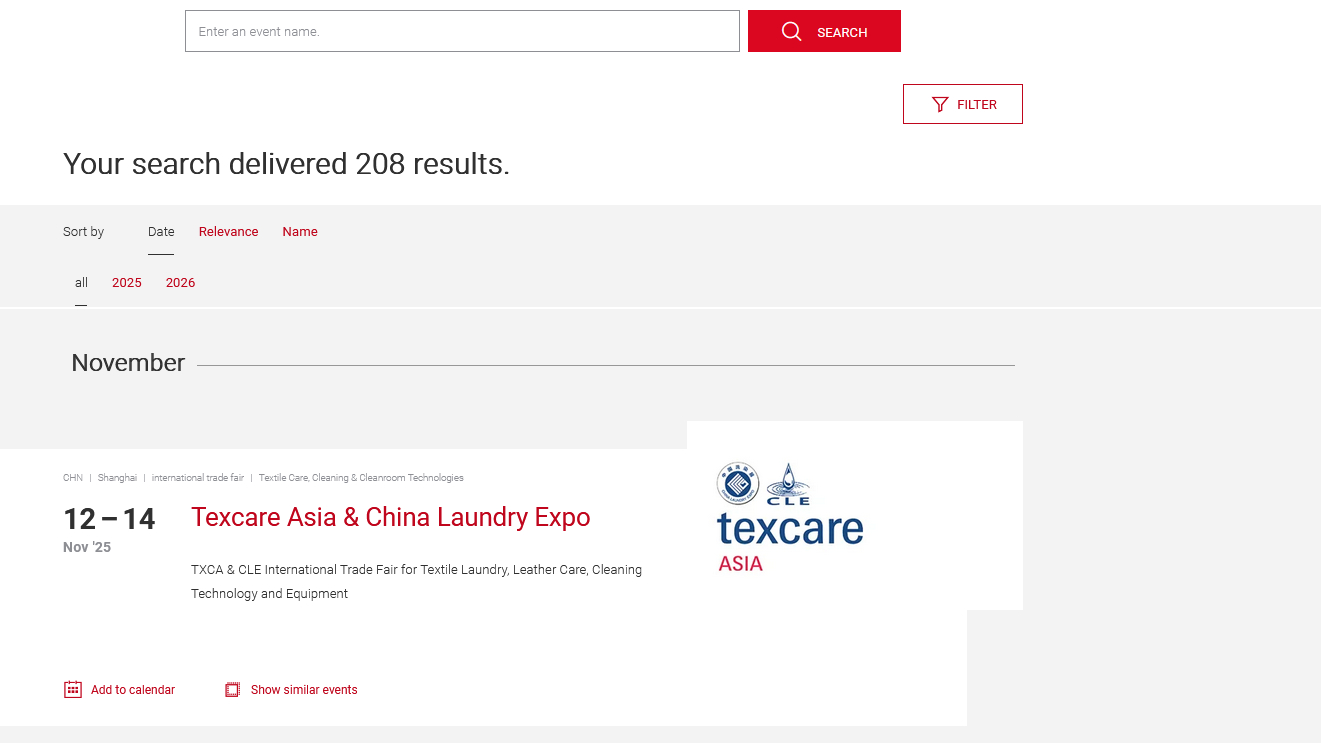 Screenshot of Event search