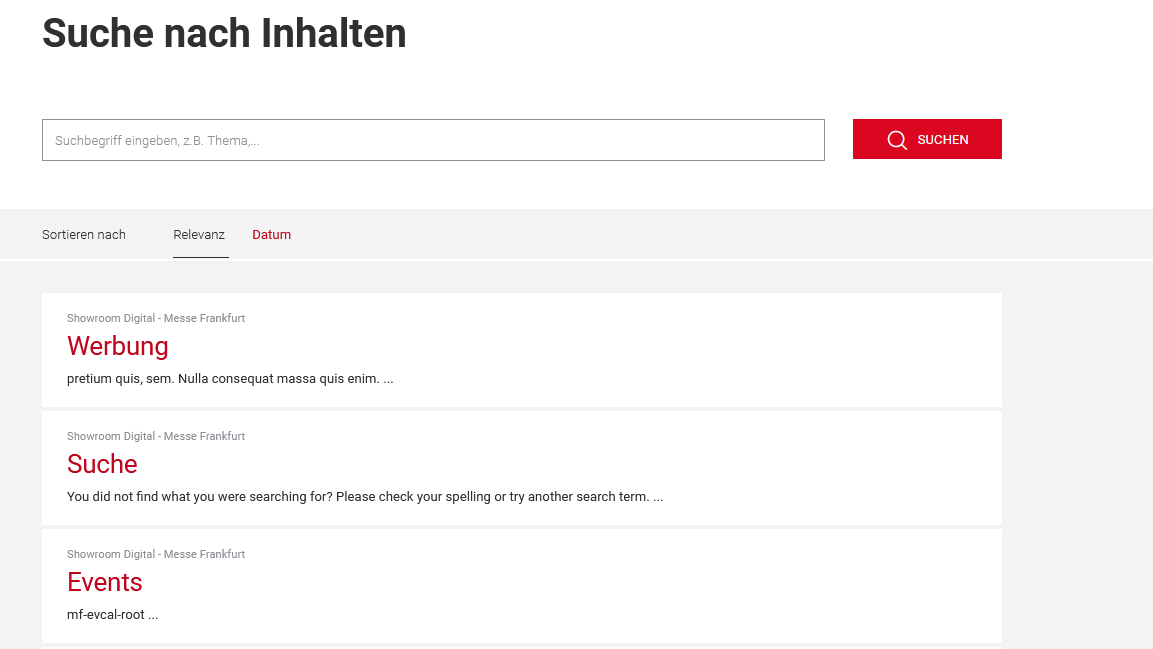 Screenshot der Inhaltssuche