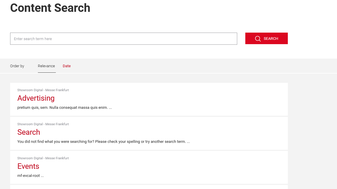 Screenshot der Inhaltssuche