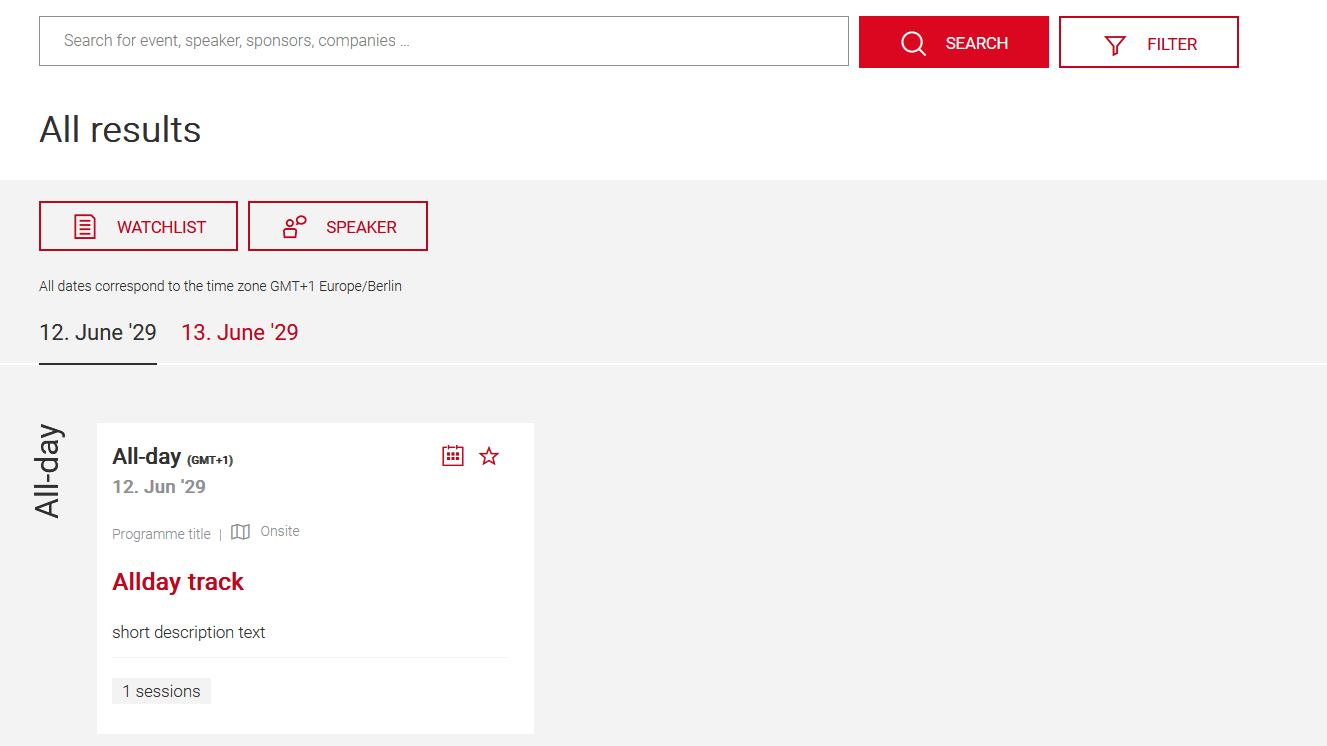 Screenshot of a Conference programme