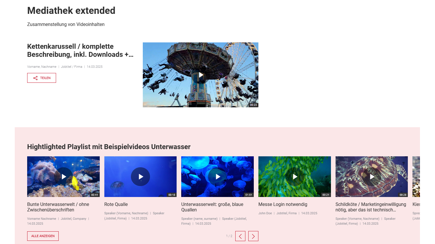 Screenshote einer Mediathek extended