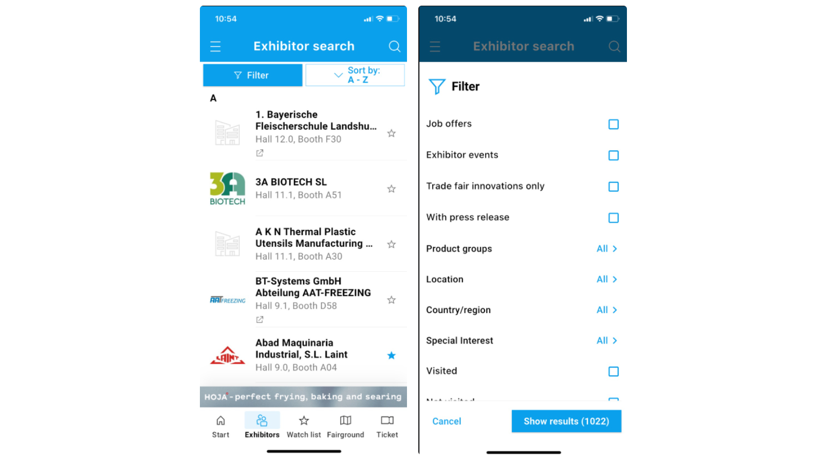Graphic Exhibitor Search in a Navigator App