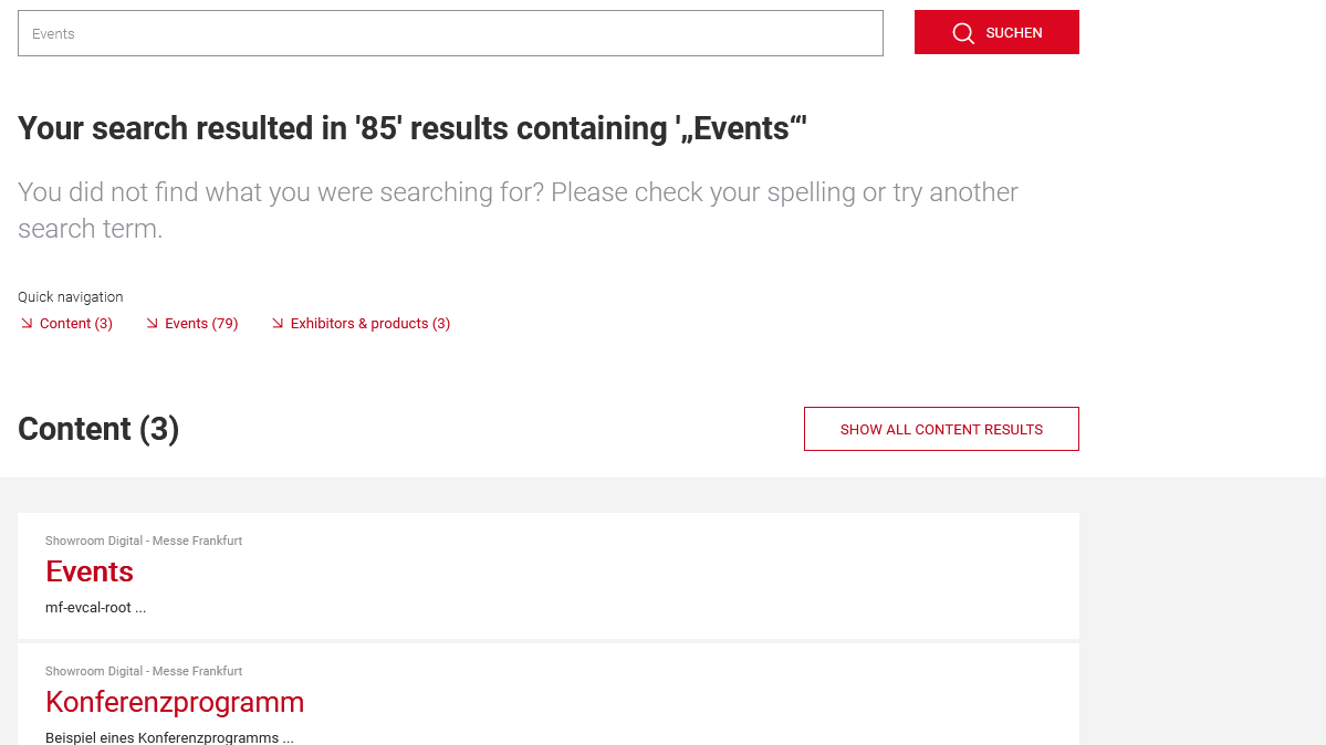 Screenshot der Suche